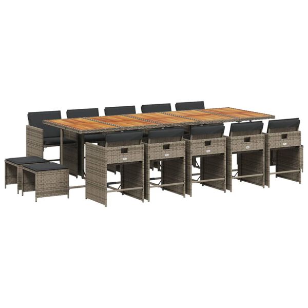 vidaXL Ensemble &agrave; manger de jardin 15 pcs coussins gris r&eacute;sine tress&eacute;e