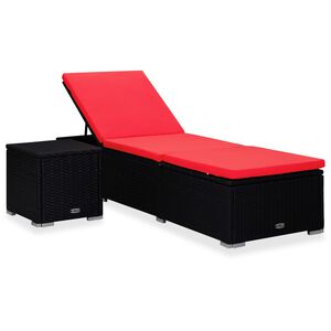 vidaXL Chaise longue avec coussin et table &agrave; th&eacute; R&eacute;sine tress&eacute;e Rouge
