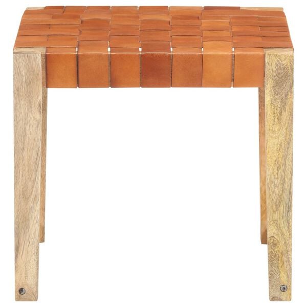 vidaXL Tabouret Marron clair Cuir v&eacute;ritable et bois de manguier massif