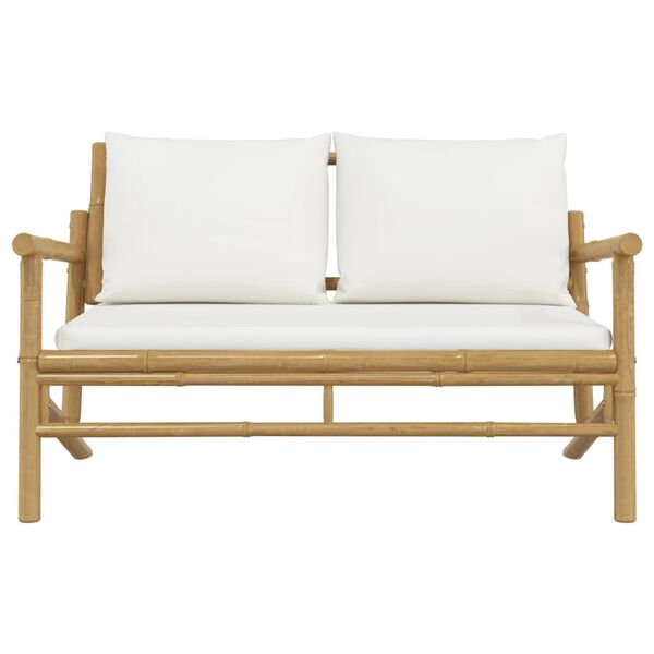 vidaXL Banc de jardin avec coussins blanc cr&egrave;me bambou