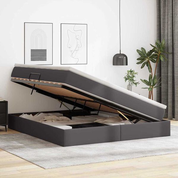 vidaXL Lit avec rangement et matelas Gris 180 x 200 cm Simili cuir