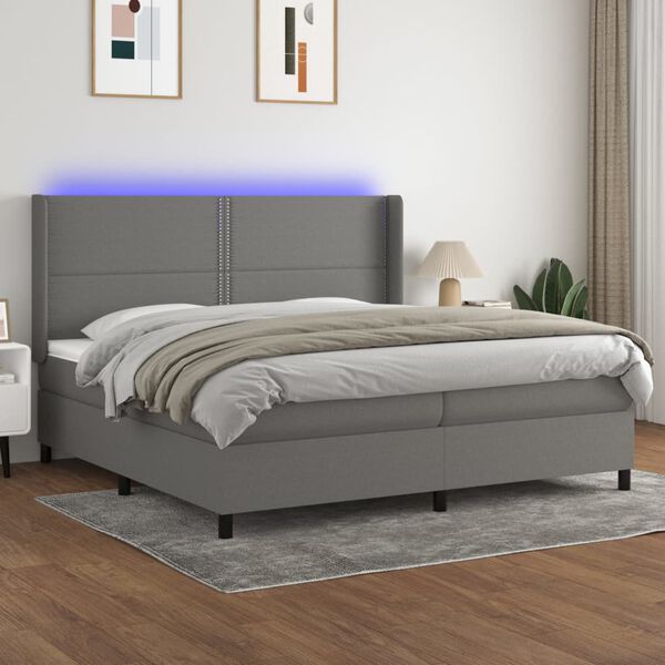 vidaXL Sommier &agrave; lattes de lit matelas LED Gris fonc&eacute; 200x200 cm Tissu