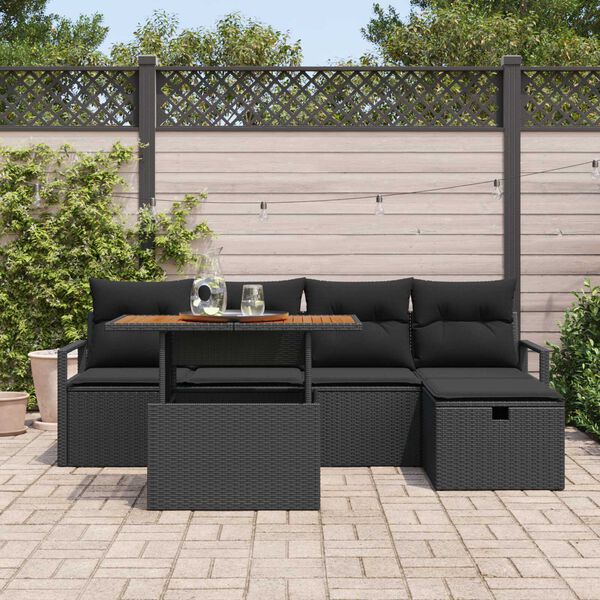 vidaXL Ensemble de canap&eacute; de jardin 6 pcs Noir polyrotin