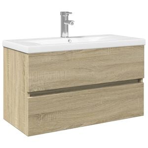 vidaXL Ensemble de meubles de bain 2pcs c&eacute;ramique et bois d'ing&eacute;nierie