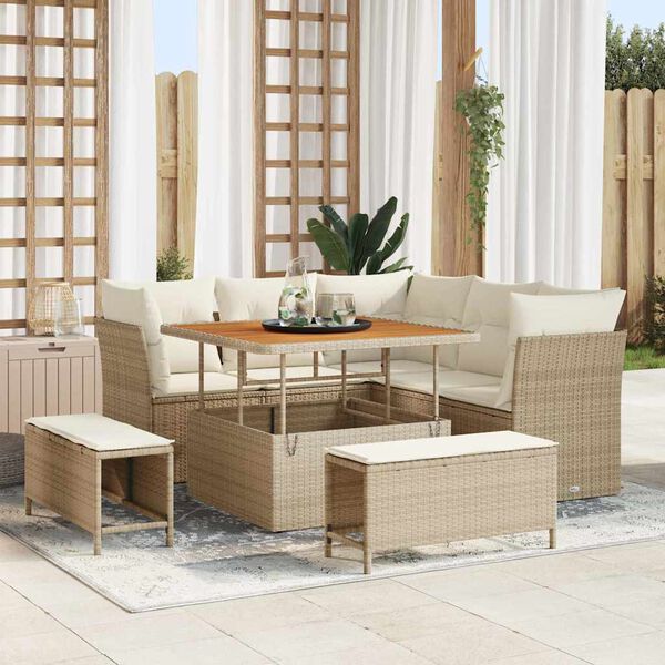 vidaXL Ensemble de canap&eacute; de jardin avec coussin 8 pcs beige et cr&egrave;me