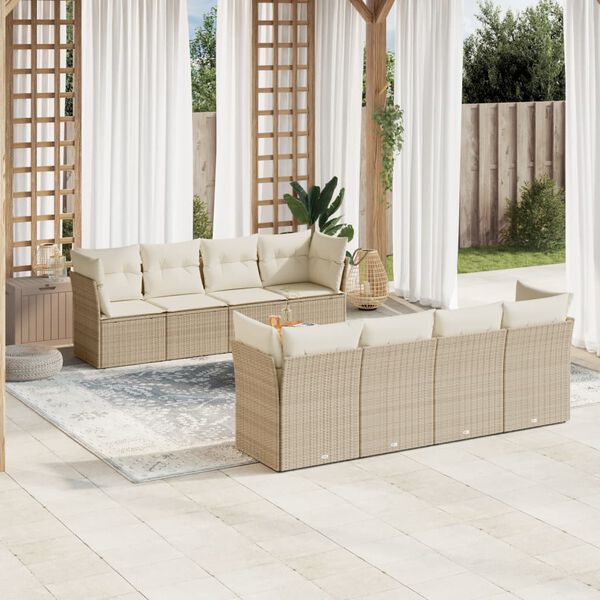 vidaXL Salon de jardin avec coussins 9 pcs beige r&eacute;sine tress&eacute;e