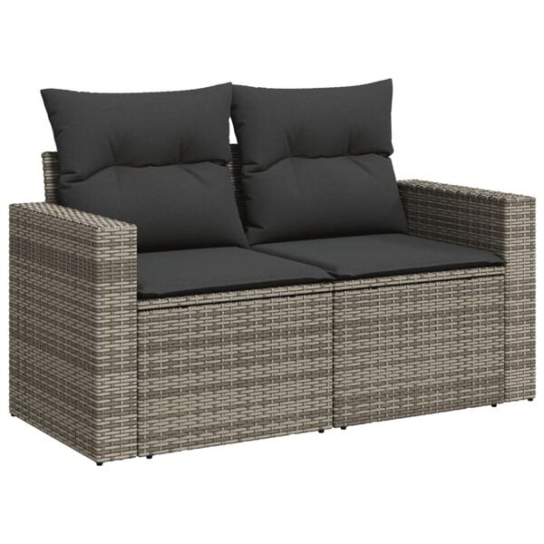 vidaXL Salon de jardin avec coussins 13 pcs gris r&eacute;sine tress&eacute;e