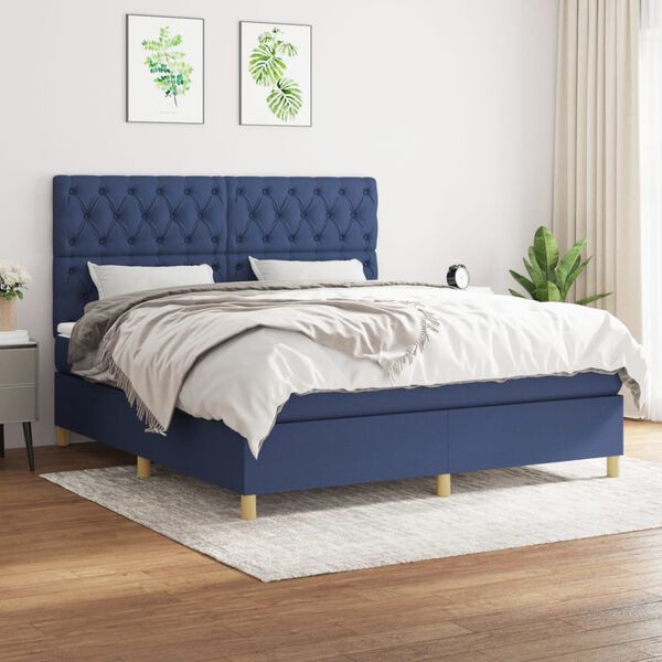 vidaXL Sommier &agrave; lattes de lit avec matelas Bleu 160x200 cm Tissu