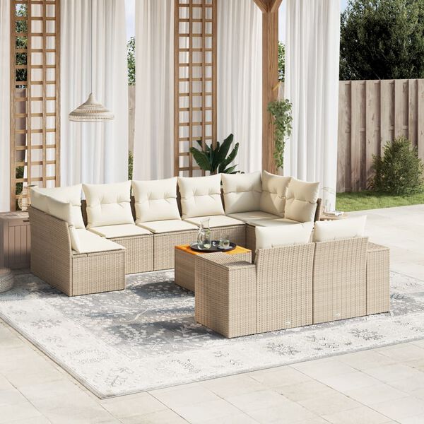 vidaXL Salon de jardin avec coussins 10 pcs beige r&eacute;sine tress&eacute;e