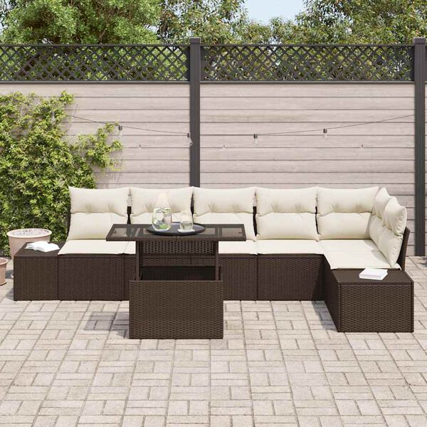vidaXL Ensemble de canap&eacute; de jardin avec coussin 7 pcs Marron et cr&egrave;me