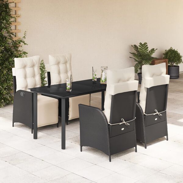vidaXL Ensemble &agrave; manger de jardin coussins 5pcs Noir R&eacute;sine tress&eacute;e