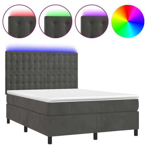 vidaXL Sommier &agrave; lattes de lit matelas et LED Gris fonc&eacute; 140x200 cm