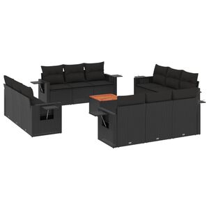 vidaXL Salon de jardin avec coussins 13 pcs noir r&eacute;sine tress&eacute;e