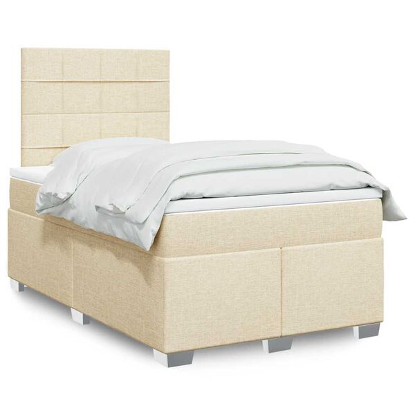 vidaXL Sommier &agrave; lattes de lit avec matelas Cr&egrave;me 120x200 cm Tissu