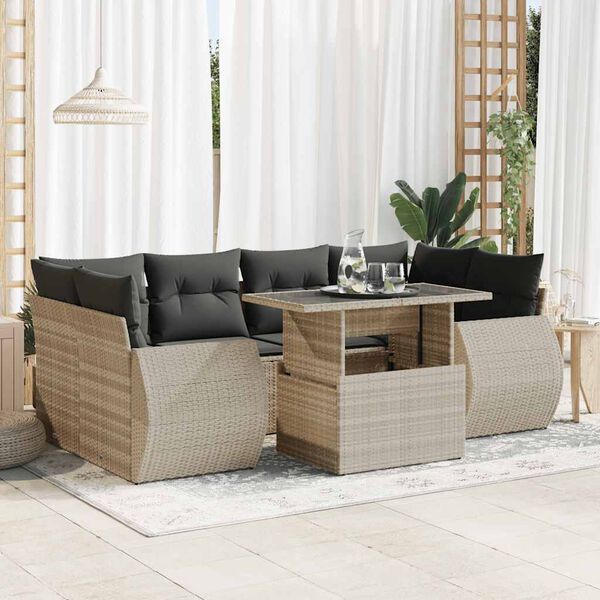 vidaXL Salon de jardin avec coussins 7 pcs gris clair r&eacute;sine tress&eacute;e