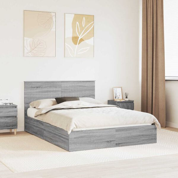 vidaXL Lit de Rangement Gris Sonoma 135 x 190 cm Bois d'ing&eacute;nierie