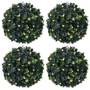 vidaXL Boules de buis artificielles avec lumi&egrave;res LED 4 pcs vert 12 cm