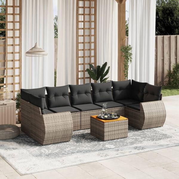 vidaXL Salon de jardin 8 pcs avec coussins gris r&eacute;sine tress&eacute;e