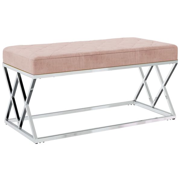 vidaXL Banc Rose Velours et acier inoxydable