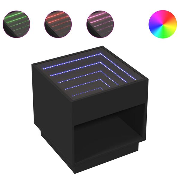 vidaXL Table basse avec LED infini noir 50x50x50 cm