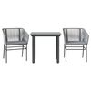 vidaXL Ensemble &agrave; manger jardin coussins 3 pcs gris poly rotin verre