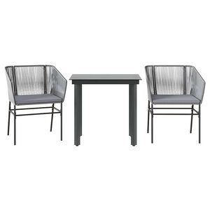 vidaXL Ensemble &agrave; manger jardin coussins 3 pcs gris poly rotin verre