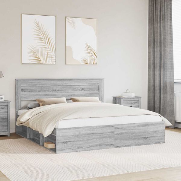 vidaXL Cadre de lit Gris Sonoma 180 x 200 cm Bois de pin massif