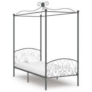 vidaXL Cadre de lit &agrave; baldaquin sans matelas gris m&eacute;tal 90x200 cm