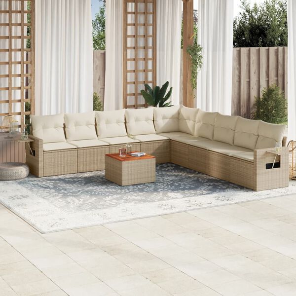 vidaXL Salon de jardin avec coussins 10 pcs beige r&eacute;sine tress&eacute;e
