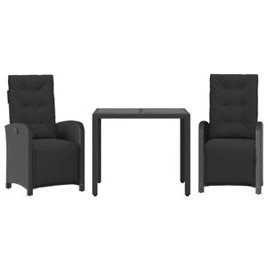 vidaXL Ensemble de bistro 3 pcs avec coussins noir r&eacute;sine tress&eacute;e