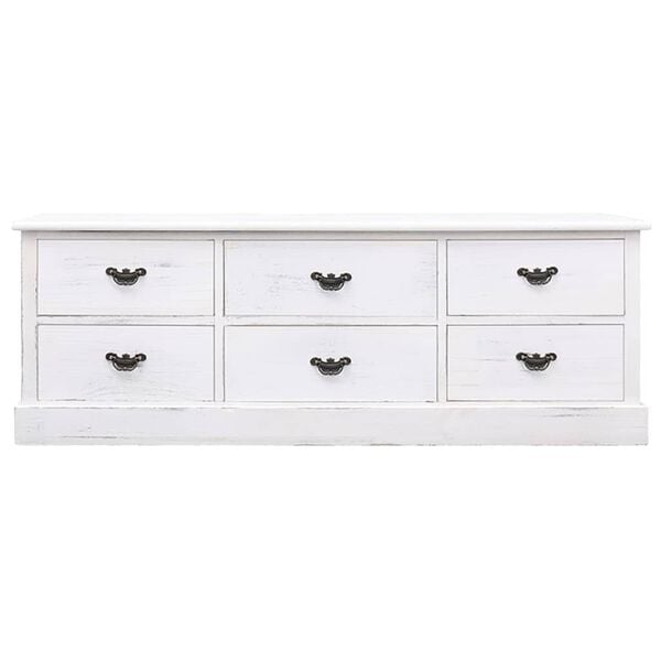 vidaXL Meuble TV Blanc antique 108x30x40 cm Bois de Paulownia solide