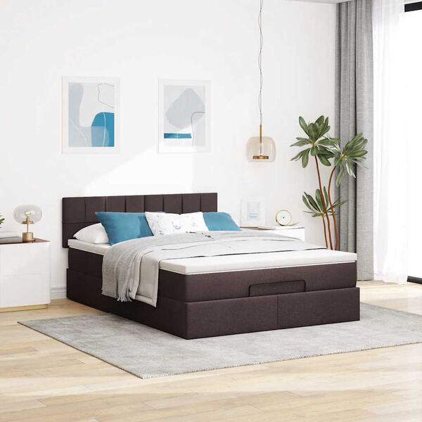 VidaXL Cadre de lit ottoman avec matelas marron foncé 140x200 cm tissu