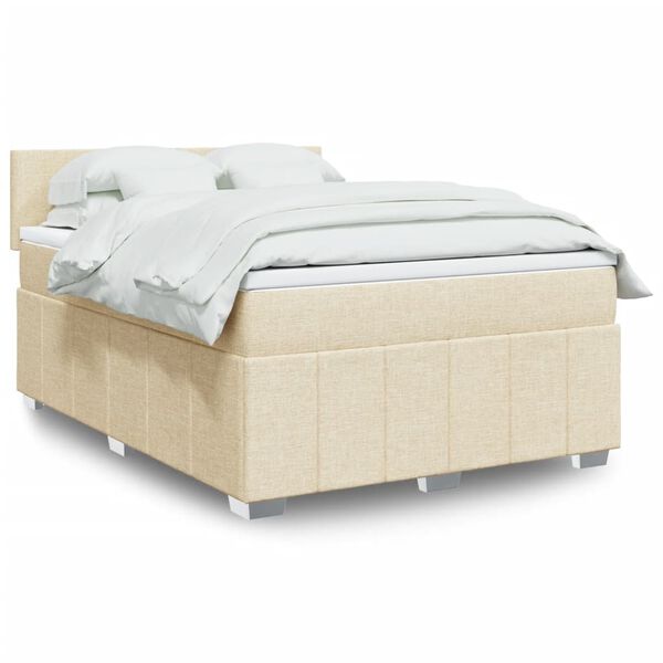 vidaXL Sommier &agrave; lattes de lit avec matelas Cr&egrave;me 140x200 cm Tissu