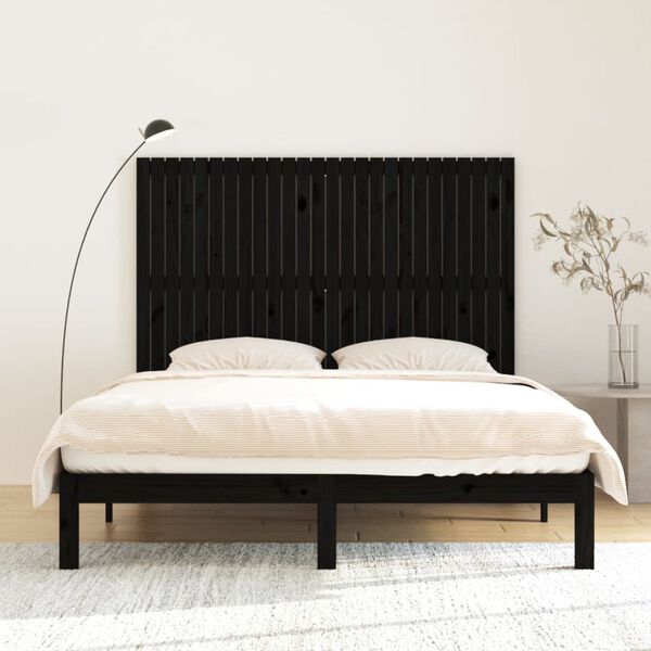 vidaXL T&ecirc;te de lit murale Noir 166x3x110 cm Bois massif de pin