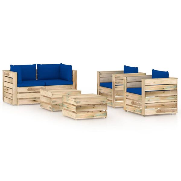 vidaXL Salon de jardin 6 pcs avec coussins Bois impr&eacute;gn&eacute; de vert