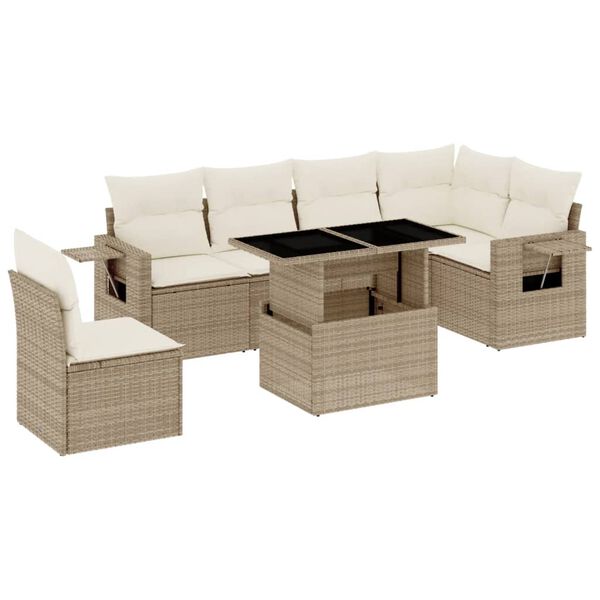 vidaXL Salon de jardin avec coussins 7 pcs beige r&eacute;sine tress&eacute;e