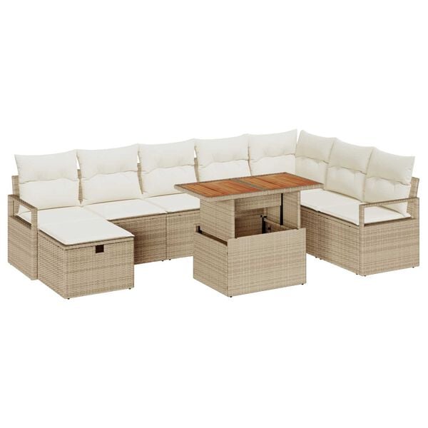 vidaXL Ensemble de canapé de jardin 9 pcs Beige polyrotin