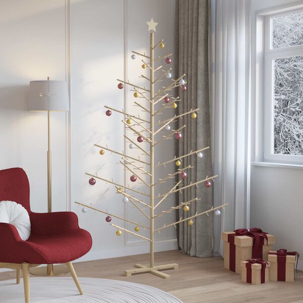 vidaXL Arbre de No&euml;l en bois Naturel 210 cm Bois massif en pin