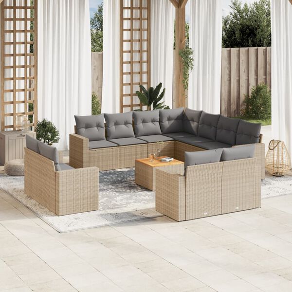 vidaXL Salon de jardin avec coussins 12 pcs beige r&eacute;sine tress&eacute;e