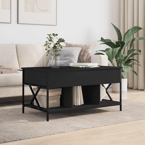 vidaXL Table basse noir 100x55x50 cm bois d'ing&eacute;nierie et m&eacute;tal