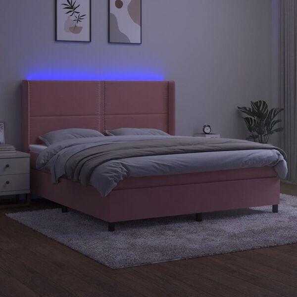 vidaXL Sommier &agrave; lattes de lit matelas et LED Rose 160x200 cm Velours