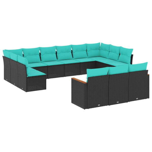 vidaXL Salon de jardin avec coussins 13 pcs noir r&eacute;sine tress&eacute;e