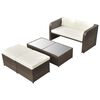 vidaXL Salon de jardin 4 pcs avec coussins Résine tressée Marron