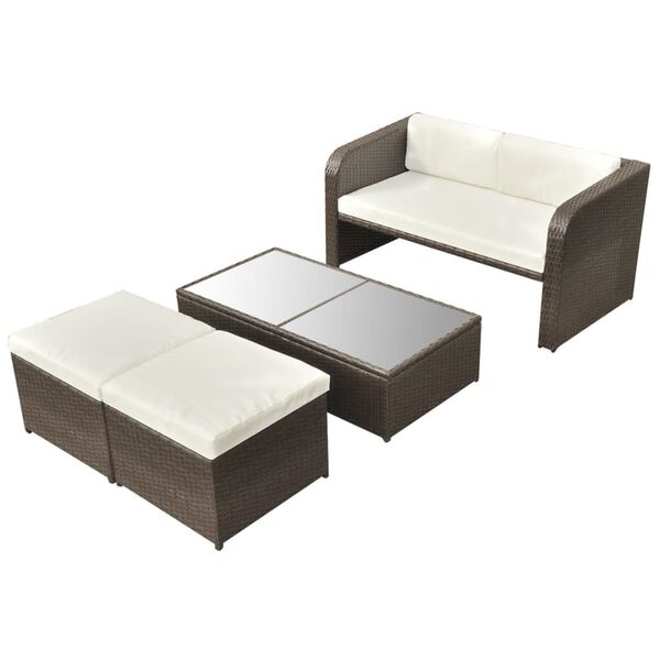 vidaXL Salon de jardin 4 pcs avec coussins Résine tressée Marron