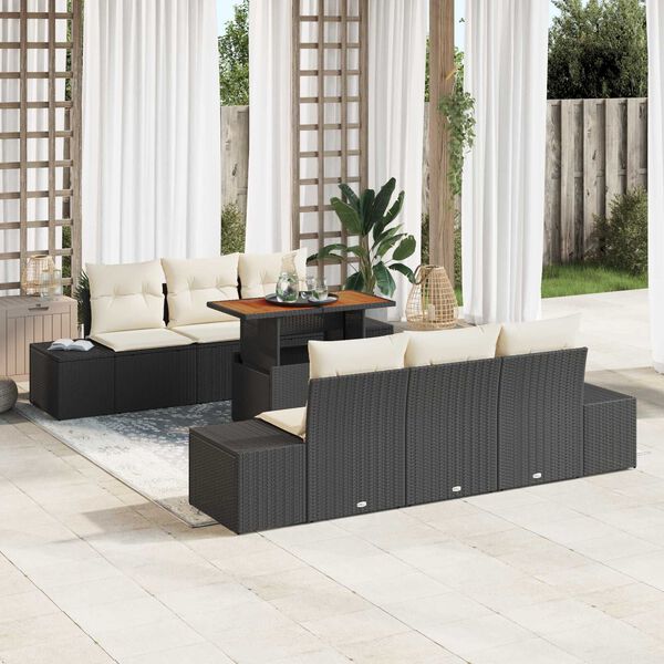 vidaXL Ensemble de salle &agrave; manger pour jardin 7 pcs Noir et Cr&egrave;me