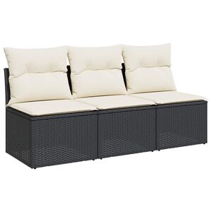 vidaXL Canap&eacute; de jardin avec coussins 3 places noir r&eacute;sine tress&eacute;e
