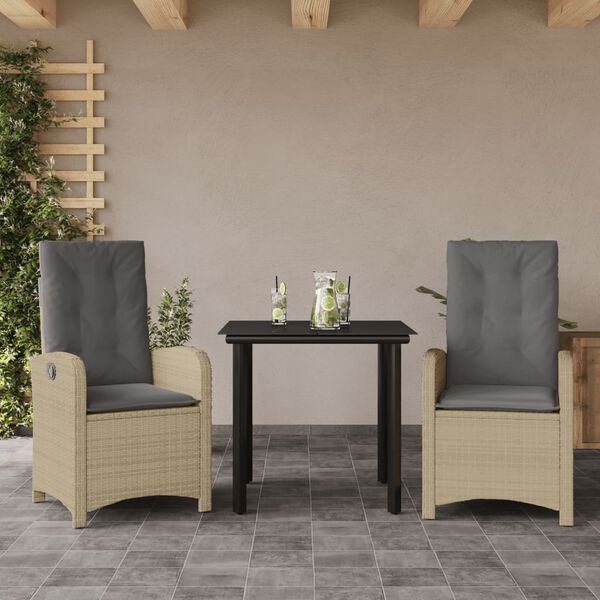 vidaXL Ensemble &agrave; manger de jardin et coussins 3 pcs m&eacute;lange beige
