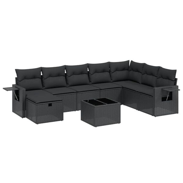 vidaXL Salon de jardin 9 pcs avec coussins noir r&eacute;sine tress&eacute;e