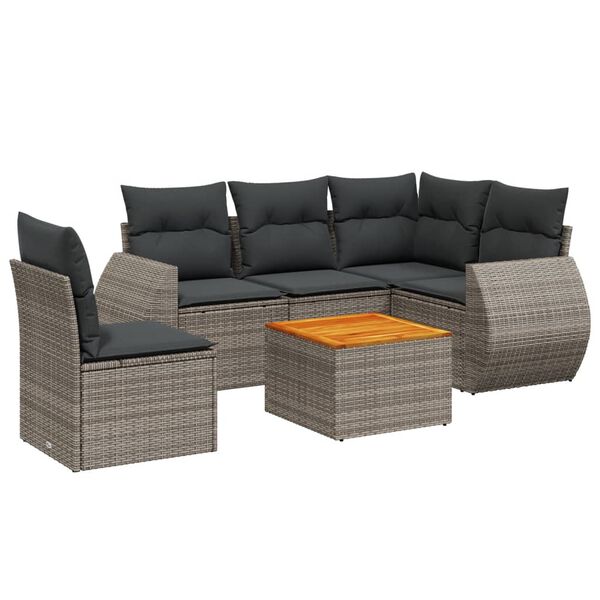 vidaXL Salon de jardin 6 pcs avec coussins gris r&eacute;sine tress&eacute;e