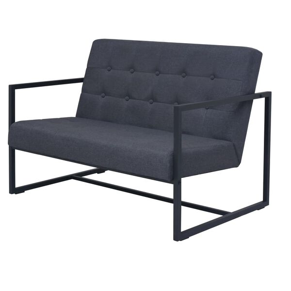 vidaXL Sofa &agrave; 2 places avec accoudoirs acier et tissu gris fonc&eacute;